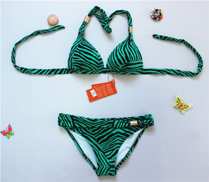 Zebra Stripes Swimwear Swimsuit Bikini - Green