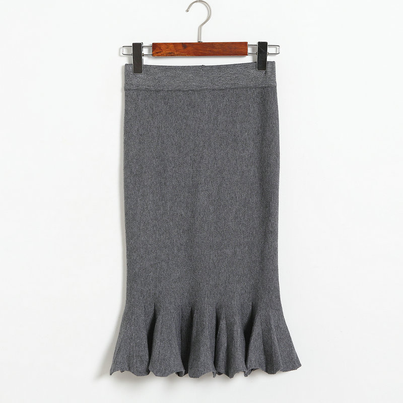 Women Sexy Solid Color Fishtail knitting Slim Skirt - Grey