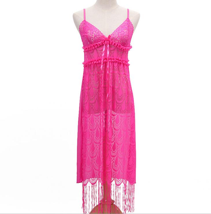 Sexy Long Night Gown Long Lingerie Women Sexy Nightwear Sleepwear - Rose