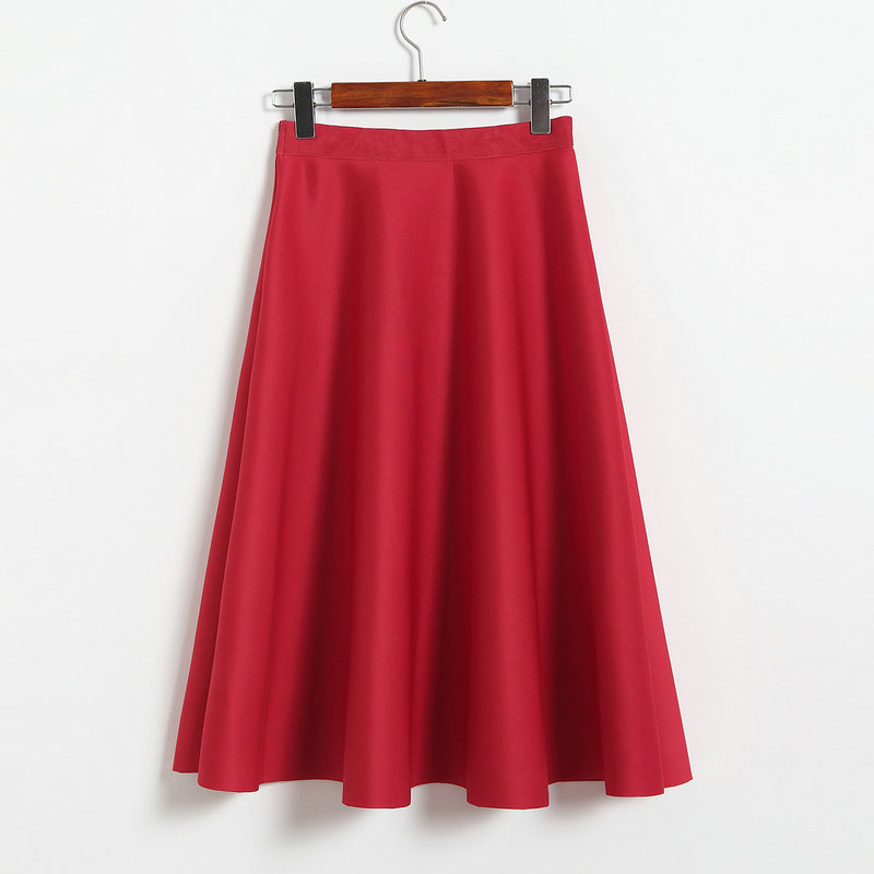 New Women Space Cotton High Waist Casual Skirt - Red