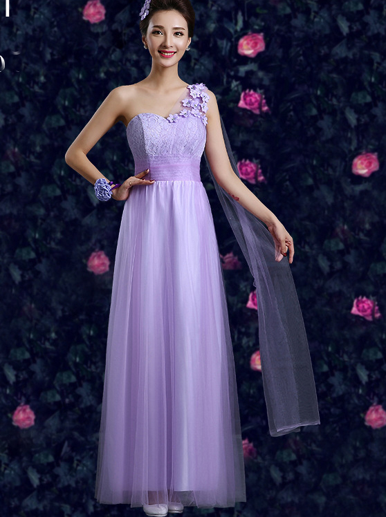 Fashion Purple One Shoulder Printing Evening Party Dress Bridesmaid Dresses