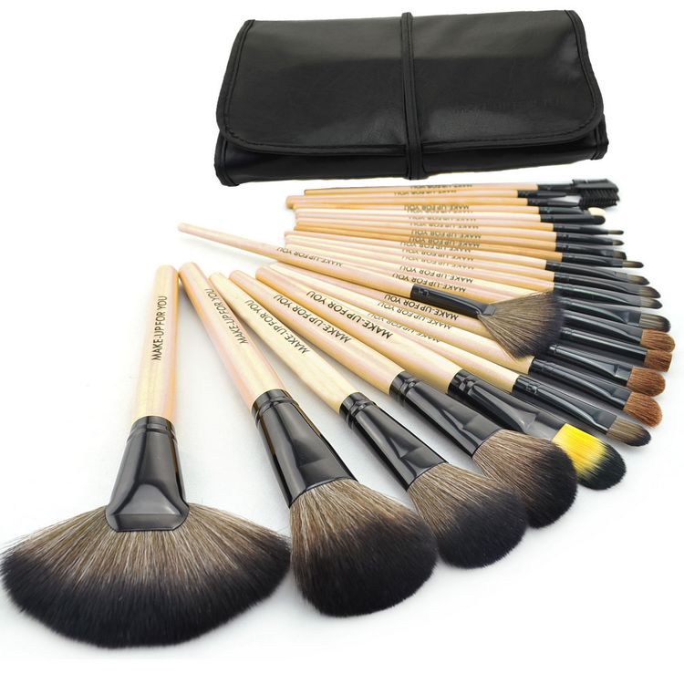 24 Pcs Make Up Brush Kit Makeup Brushes Tools Set Black Leather Case