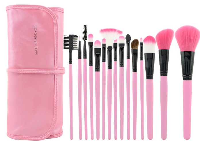 High Quality Pink 15 PCS Professioal Makeup Brush Set With Leather Case