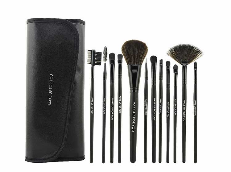 New12 Pcs Professioal Makeup Brush Set With Black Leather Case - Black