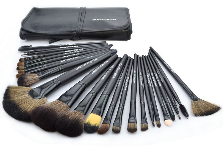 New 24 Pcs/Set Makeup Brush Cosmetic Set Kit Packed In High Quality Leather Case - Black