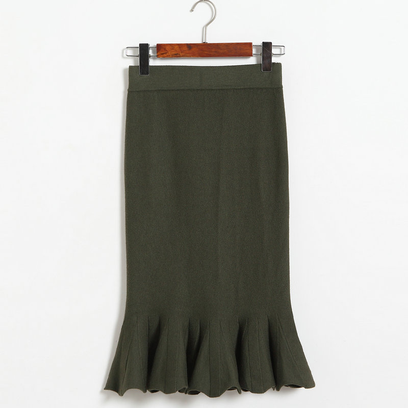 Women Sexy Solid Color Fishtail Knitting Slim Skirt - Amy Green
