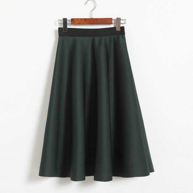 New Women Space Cotton High Waist Casual Skirt - Dark Green