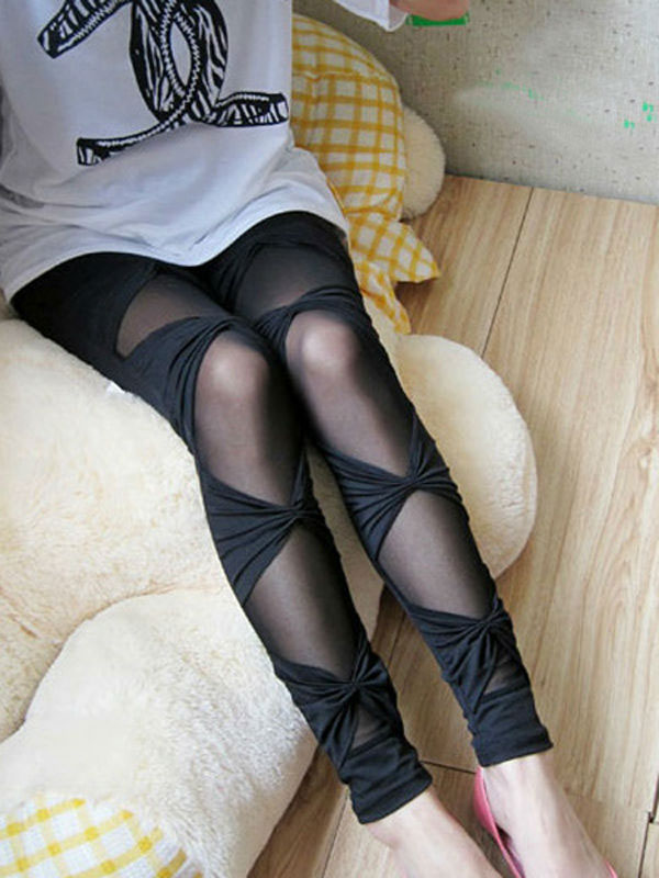 Fashion Women Elegant stitching Pant Leggings-Black