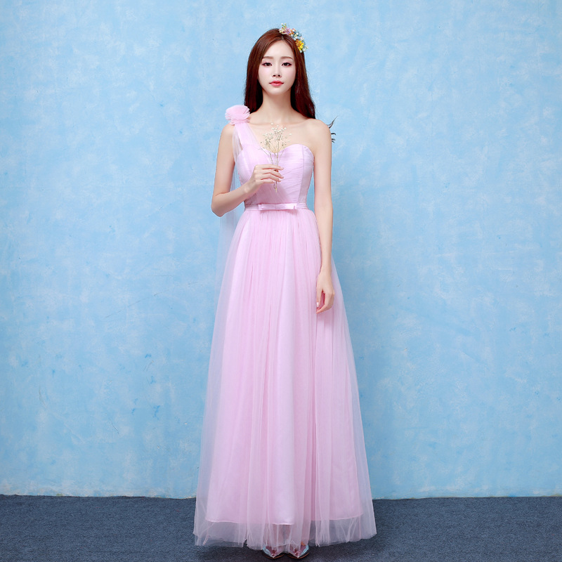 One Shoulder Formal Wedding Bridesmaid Dresses Evening Party Dress - Pink