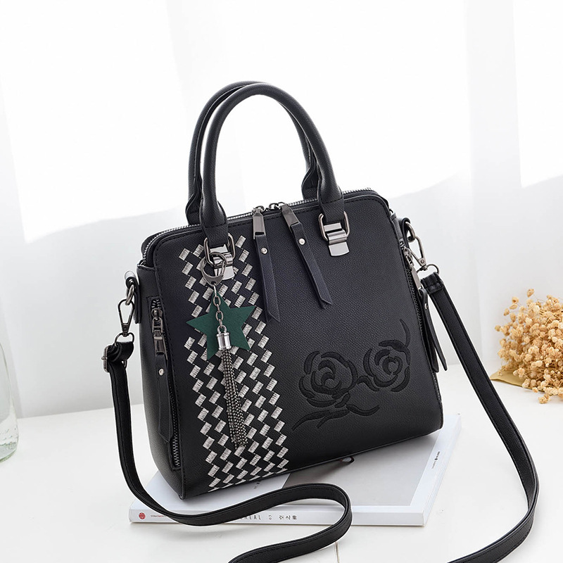 New Flower Style Women Fashion Handbag Crossbody Shoulder Bag - Black