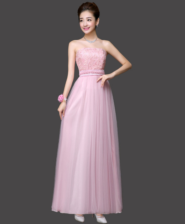 Long Bridesmaid Dress Sexy Gauze Flower Wedding Party Dress - Pink