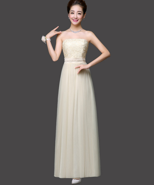 Long Bridesmaid Dress Sexy Gauze Flower Wedding Party Dress - Champagne