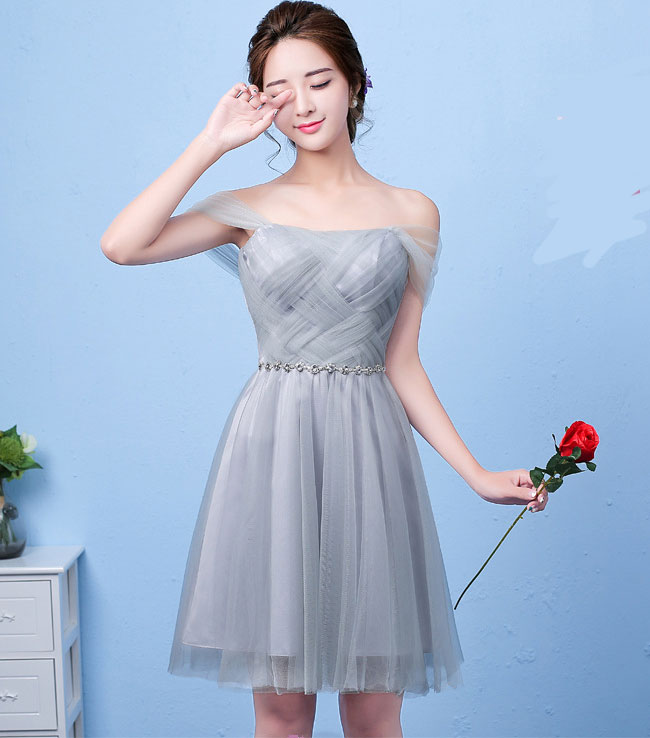 A-line Sleeveless Elegant Short Bridesmaid Dresses - Grey