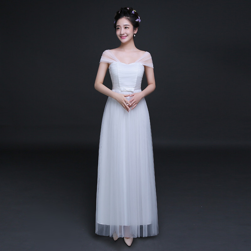 Elegant Pleated A Line Long Bridesmaid Dress - White