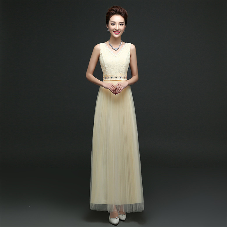 Sleeveless Bridesmaid Dresses Long One Szie Evening Party Maid Dresses - Champagne