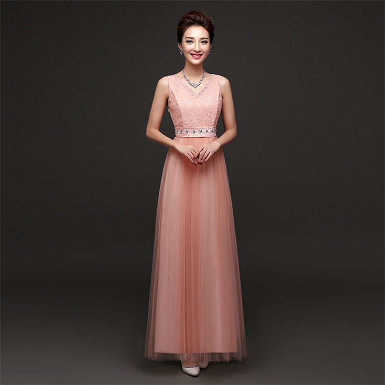 Sleeveless Bridesmaid Dresses Long One Szie Evening Party Maid Dresses - Pink