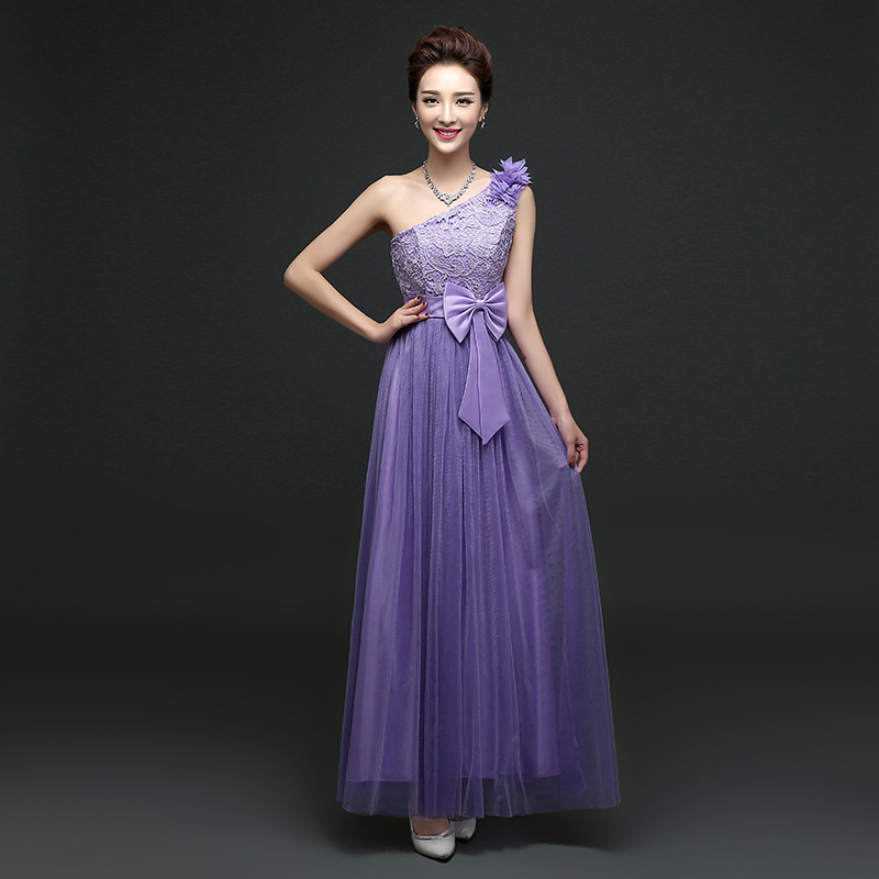 Cute One Shoulder Bow Bridesmaid Dresses Long One Szie Evening Party Maid Dresses - Purple