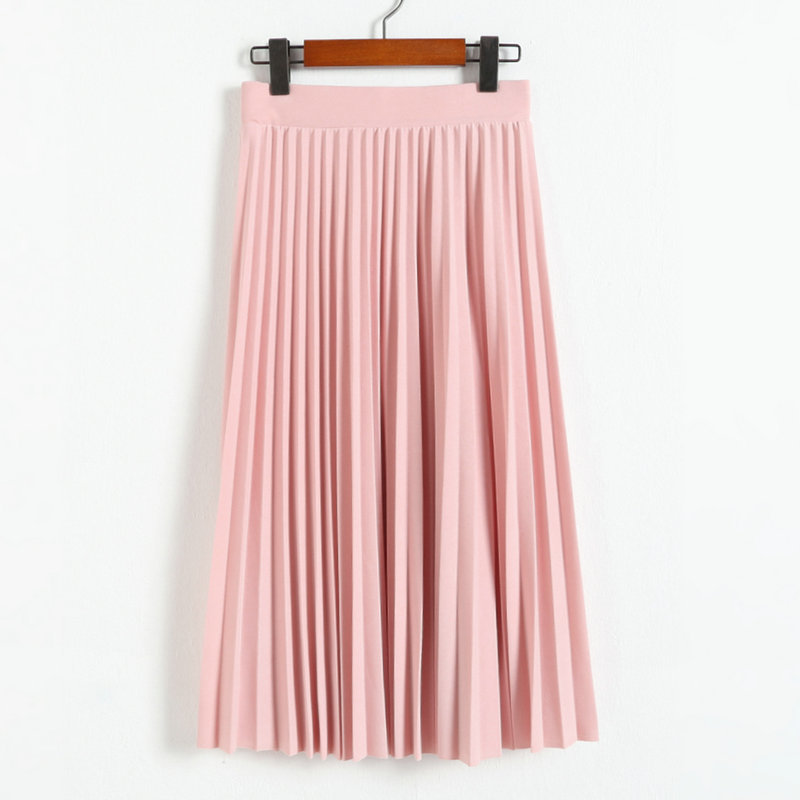 Summer Skirts Womens High Waist A Line Solid Color Pleated Skirts - Pink