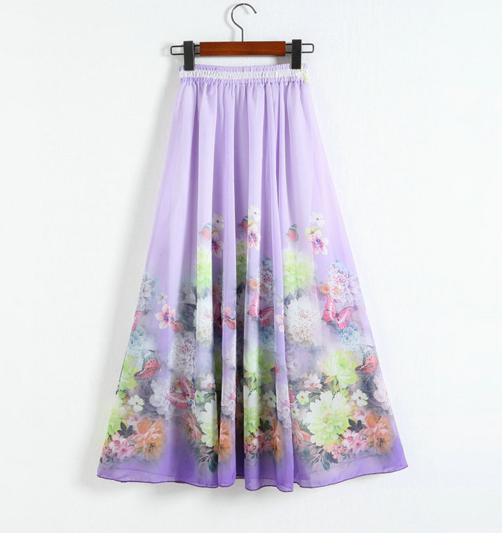 New Purple Printing Pattern Chiffon Long Skirt For Women on Luulla