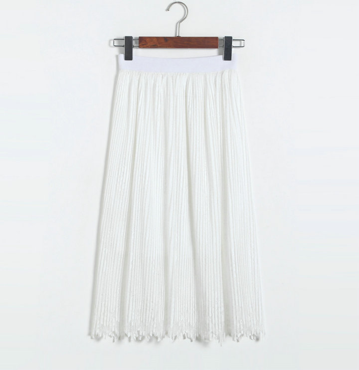 Lace Hollow Pleated Skirts - White
