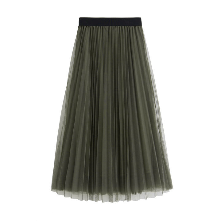 Women Slim High Waist Pleated Solid Color Skirt Skirts - Amy Green