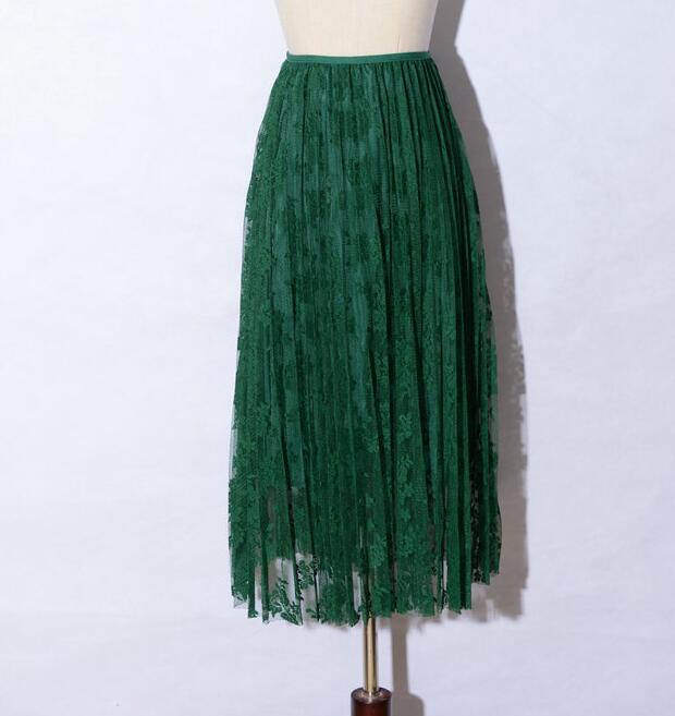 Summer Women Sexy Lace Skirts Fashion Solid Casual Mesh Tulle Skirt - Green