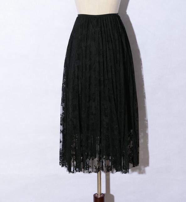 Summer Women Sexy Lace Skirts Fashion Solid Casual Mesh Tulle Skirt - Black