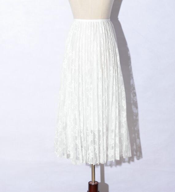 Summer Women Sexy Lace Skirts Fashion Solid Casual Mesh Tulle Skirt - White