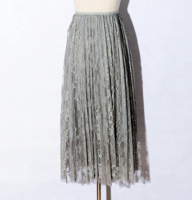Summer Women Sexy Lace Skirts Fashion Solid Casual Mesh Tulle Skirt - Grey
