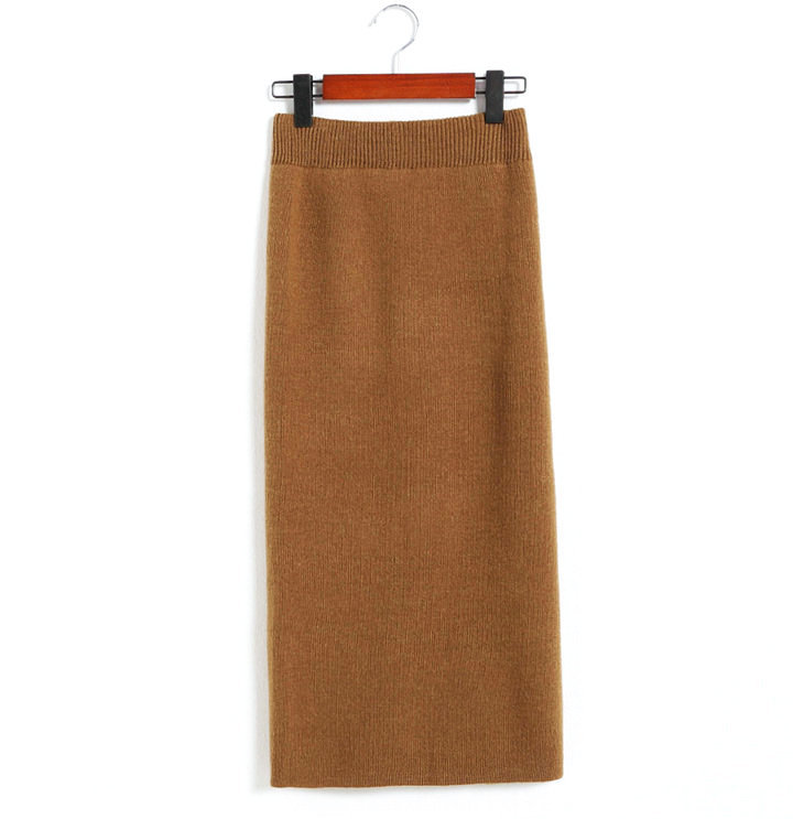 Spring Autumn Sexy Pencil Skirts Women Knit Package Hip Long Skirt - Khaki