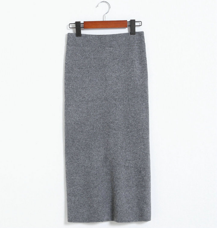 Spring Autumn Sexy Pencil Skirts Women Knit Package Hip Long Skirt - Grey