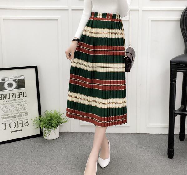 Stripe Red And Green Color Long Maxi Skirt