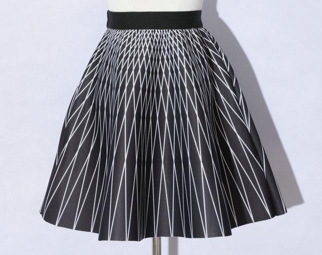 Elegant Printing Black Color Diamond Pattern A-Line Skirts