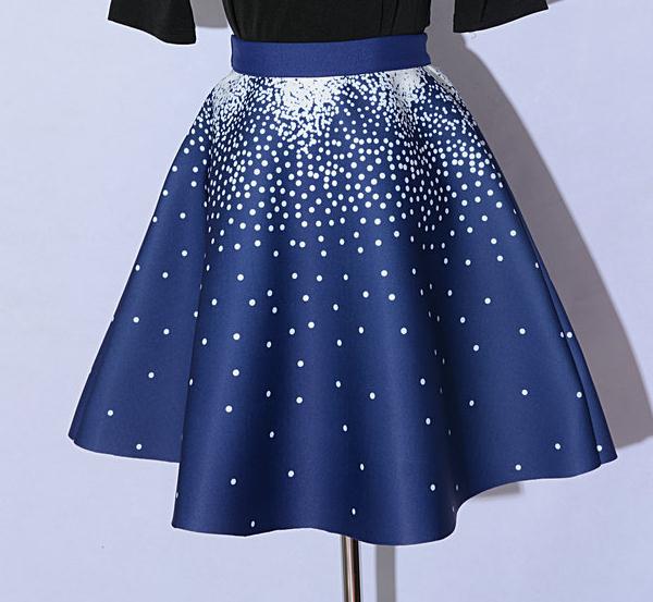 Elegant Printing Blue Color Dot Pattern A-line Skirts