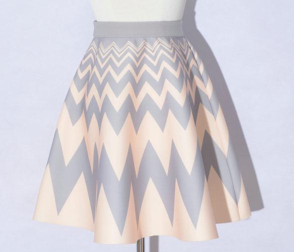 Elegant Printing Beige Color Wave Pattern A-line Skirts