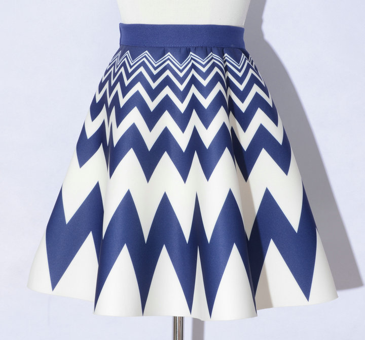 Elegant Printing Blue Color Wave Pattern A-line Skirts