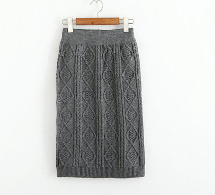 Autumn Winter High Waist Knitting Skirt - Grey