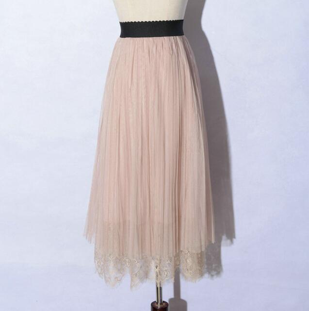 Spring Elegant Lace Patchwork Pleated Skirt - Pink