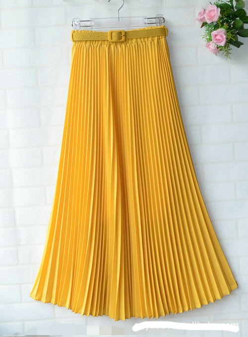 Chiffon Pleated Bohemia Long Skirt - Yellow