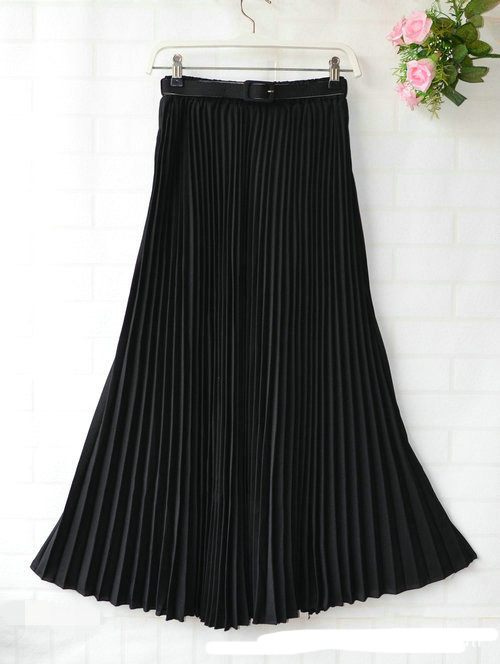 Chiffon Pleated Bohemia Long Skirt - Black