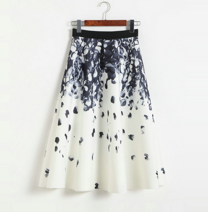 Retro Space Cotton Printing High Waisted A-line Skirt - White