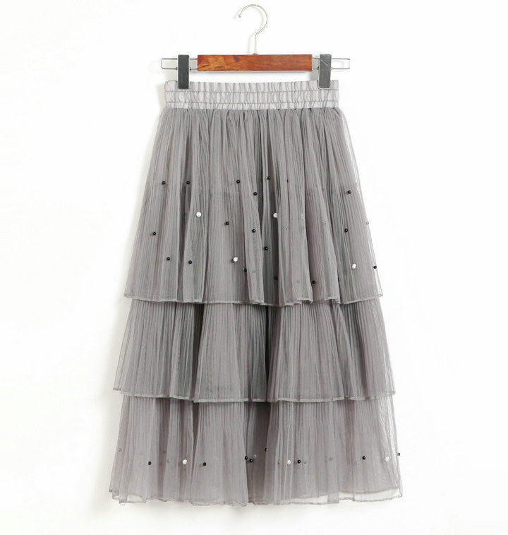 Pleated Cake Skirt - Grey on Luulla