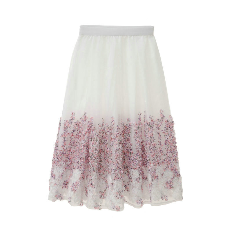 High Waist Flower Print A Line Skirt - Pink