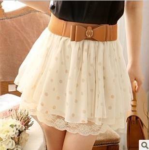 Nice Lace Wave Point Skirt With The Belt