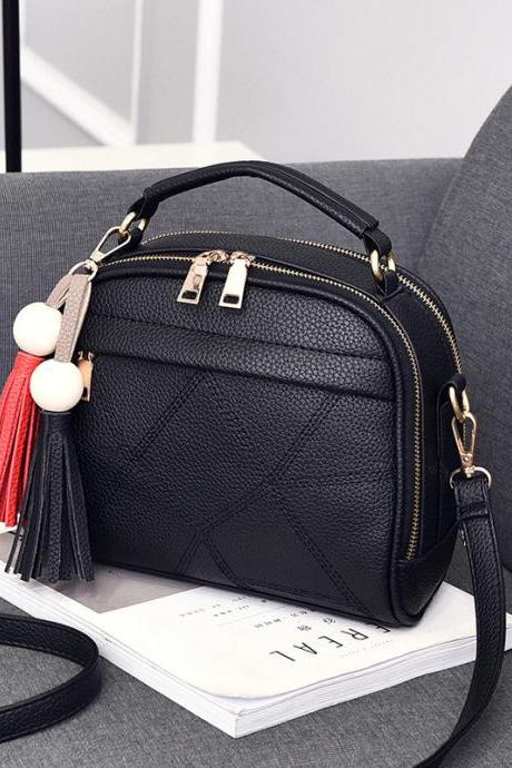 New Small Fashion Tassels Shoulder Messenger Bag - Black