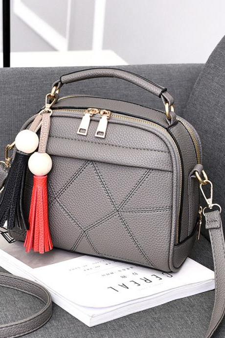 New Small Fashion Tassels Shoulder Messenger Bag - Dark Grey