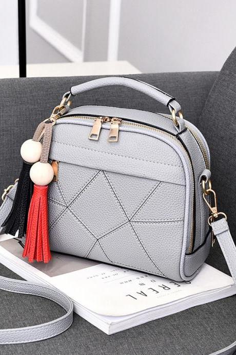 New Small Fashion Tassels Shoulder Messenger Bag - Light Grey