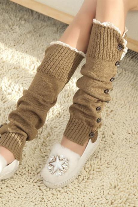 Women High Knit Flat Warmer Knee Leg Boot Socks