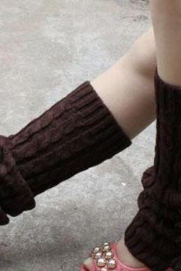 Winter Knitted Leg Warmers Accessories for Women - Coffee