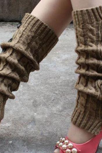 Winter Knitted Leg Warmers Accessories for Women - Khaki